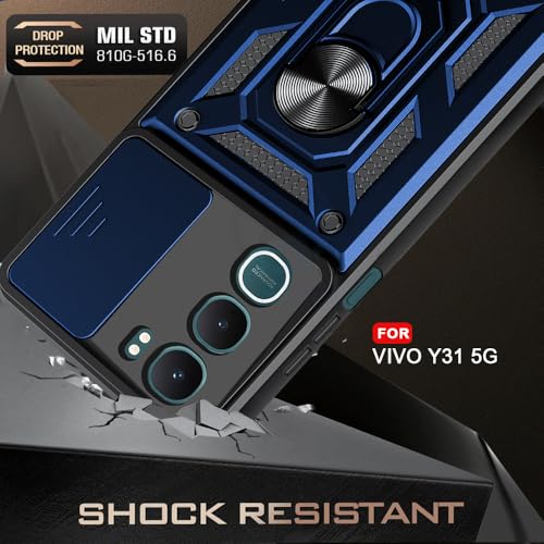 Image of AESTMO Tough Armor Vivo Y31 5G Bumper Back Case Cover | Ring Holder & Sliding Camera Shield Cover | 360 Degree Protection Back Case Cover for Vivo Y31 5G (Blue)
