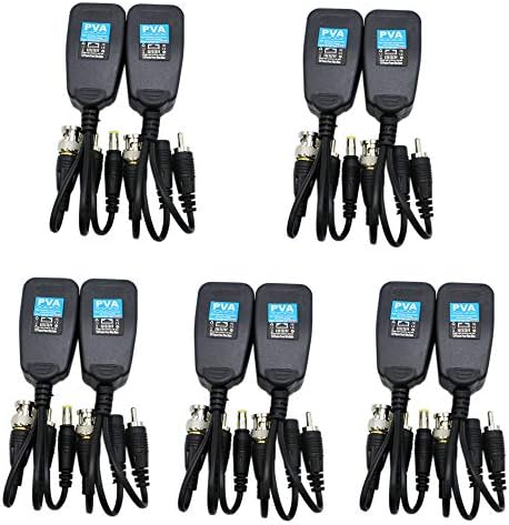 5 Pairs Passive Power Video Power Balun Audio BNC to RJ45 Connector HD-CVI/TVI/AHD/CVBS Transceiver for 720P UP to 8MP for CCTV Security Surveillance Camera System
