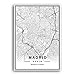 OLGKJ Mappa della Città di Madrid in Bianco e Nero Latitudine Longitudine Wall Art Canvas Quadri Minimalista Poster Stampe Arte Digitale Quadro Decorazioni Senza Cornice
