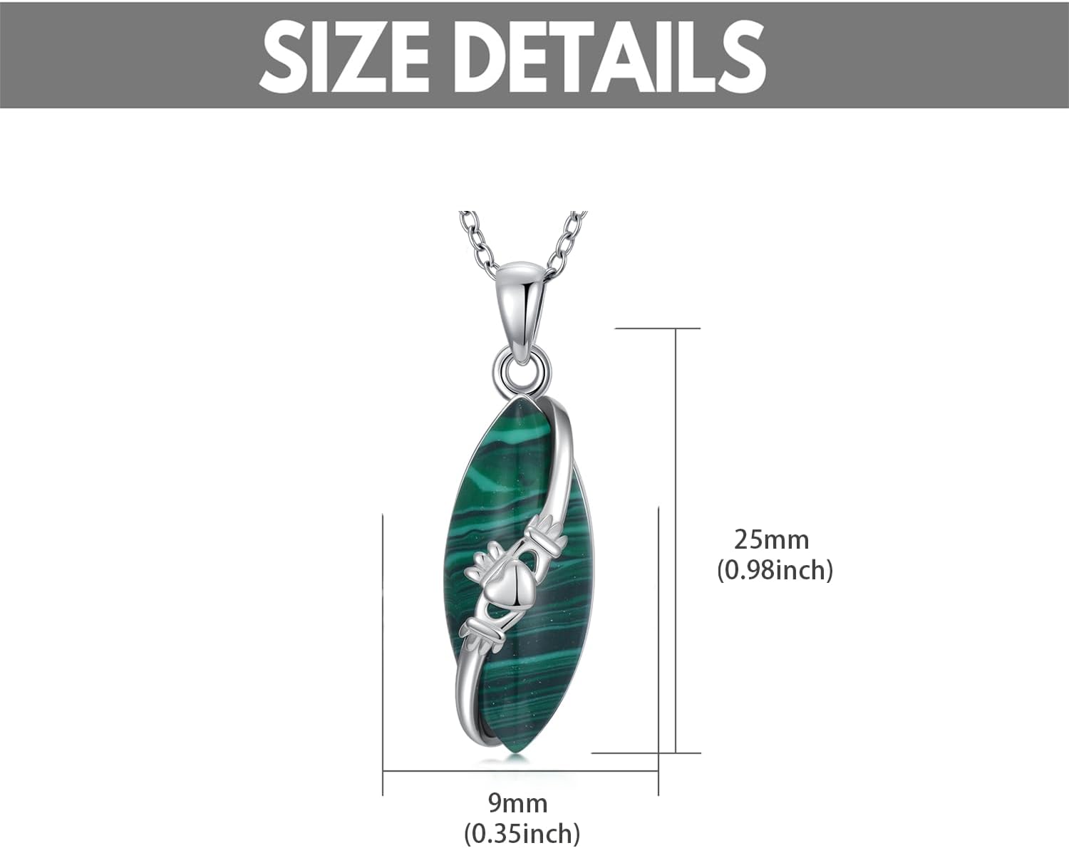 Claddagh Necklace for Women, S925 Sterling Silver Black Agate/Cat Eye/Malachite/Turquoise/Amethyst/Tiger Eye Gemstone Claddagh Pendant Irish Jewelry Anniversary Birthday Gifts for Women