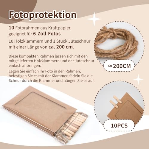 10 Stück Papier Bilderrahmen, Kraftpapier Fotorahmen,15.2x11.5 cm Fotoleine Mit Klammern,DIY Zum Basteln,Wanddekoration Fotorahmen Aus Pappe Für Geburtstag Hochzeit Party Jubiläum Deko Foto Banner