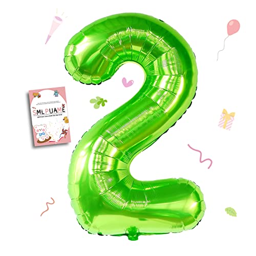 Image of 40 Inch Green Number 2 Balloon, 2nd Birthday Decoration Boys Girls