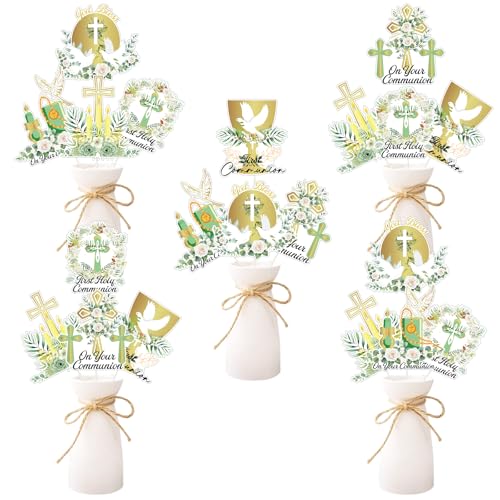 Rakuto First Communion Centerpieces for Tables Decorations 24PCS Baptism First Holy Table Party Decorations God Bless Dove Cross Toppers Christian Theme Decor Supplies