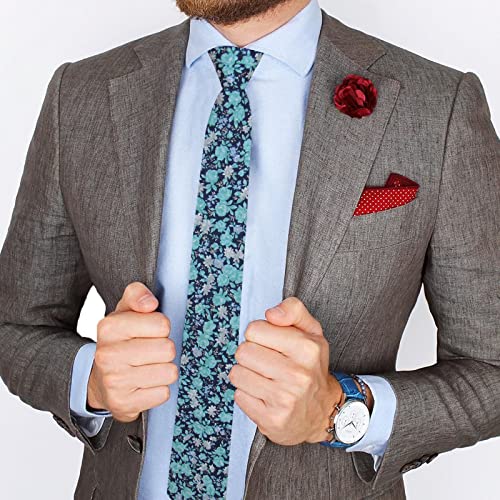Image of Mantieqingway Floral Ties for Men Skinny Cotton Tie Flower Necktie