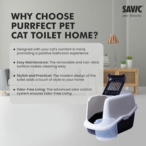 Image of Savic Nestor Covered Cat Litter Box for Indoor Cats, Enclosed Hooded Cat Toilet Home with Flip-Up Door, Odor Control & Easy Cleaning Design - Black, 22x15x15 Inch | Covered Hooded Design