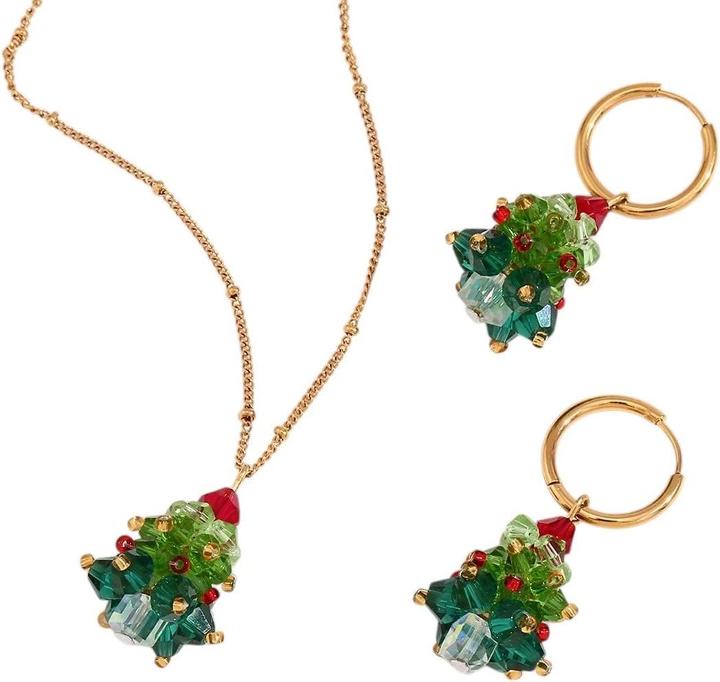 New 2026 Unisex Handmade Crystal Christmas Tree Earrings Necklace Waterproof Stainless Steel 18K Gold Plated 316L Women's Jewelry Fashion Trendy Accessories Creative Gift For Women And Men