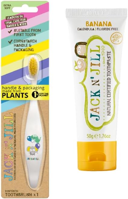 Jack N Jill Bebek Diş Fırçalama Seti (Fil&Dino Diş Fırçası + Muz Aromalı Macun 50G)
