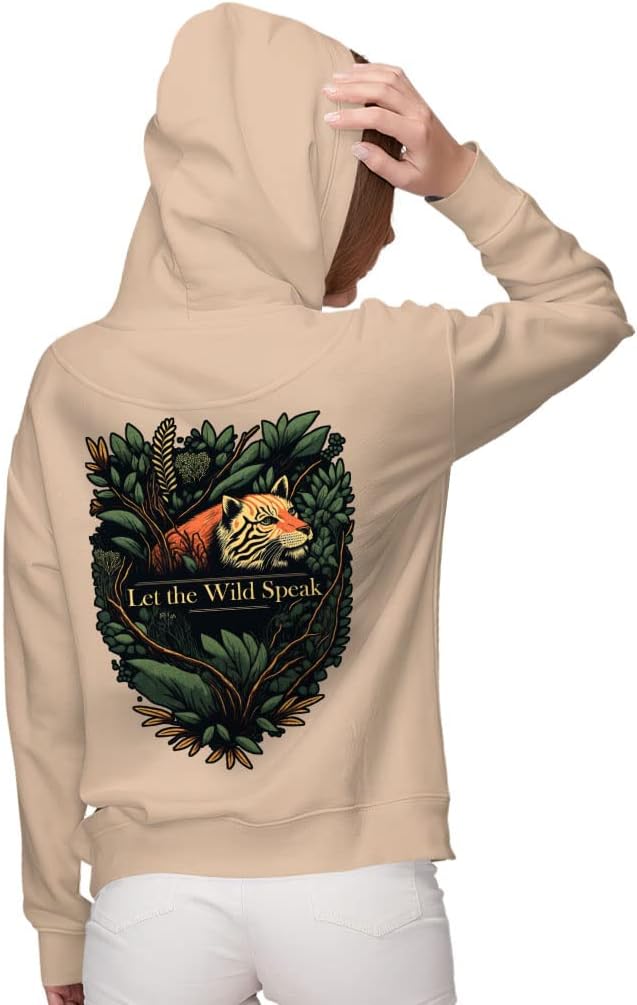 Wild Animal Women's Zip Hoodie - Leaves Hooded Sweatshirt - Cool Design Hoodie