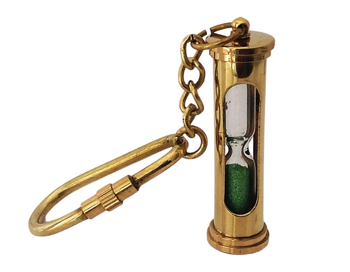 WinMart Nautical_Nautical Craft Brass Sand Timer Key Chains Mini Hourglass Key Rings(Green Color)-picture-26