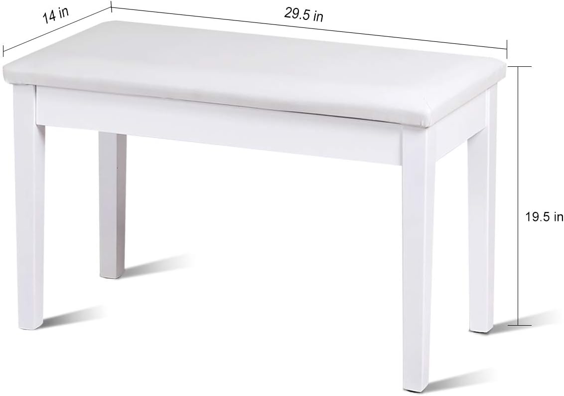 GOFLAME Duet Piano Bench, White, Padded Cushion, Solid Wood Construction, Hidden Music Storage, 29.5" x 14" x 19.5"