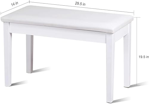 Miniatura 3 de GOFLAME Banco de piano dúo, blanco, cojín acolchado, construcción de madera maciza, almacenamiento de música oculto, 29.5 x 14 x 19.5 pulgadas