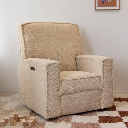 Image of Storkcraft Texas Nursery Power Recliner Swivel Glider, Vanilla Sherpa