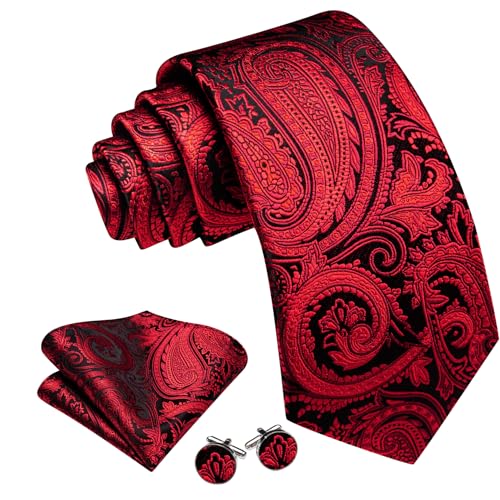 Image of YOHOWA Mens Ties Set Wedding Paisley Neckties with Handkerchief Cufflinks Formal Business