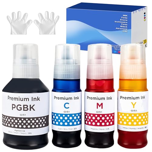 GI51 GI50 Tinta Compatible con Canon GI-51 GI-50 Botella de Tinta Multipack para Pixma G1520 G1560 G2520 G2560 G3520 G3560 G1530 G2570 G4570 G3570 G5050 G6050 G7050 GM2050 GM4050(4 Pack BK/C/M/Y)