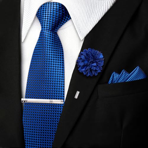 Image of DiBanGu Silk Pre-tied Ties for Men Formal Adjustable Necktie Set | 6PCS,Zipper Tie,Pocket Square,Cufflinks,Tie Clip & Lapel Pin,Wrinkle-Resistant,Premium Gift Box,Formal Business Wedding Party