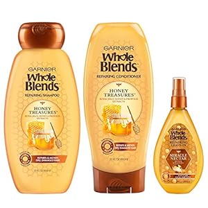 Garnier-Hair-Care-Whole-Blends-Honey-Treasures-Repairing-Hair-Care-with-Shampoo-Conditioner-and-Miracle-Nectar-10-in-1-Treatment-For-Damaged-Hair-Paraben-Free-1-Kit Garnier Whole Blends Honey Treasures Repairing Shampoo, Conditioner + Miracle Nectar Leave-In Set for Dry, Damaged Hair (3 Items), 1 Kit (Packaging May Vary)