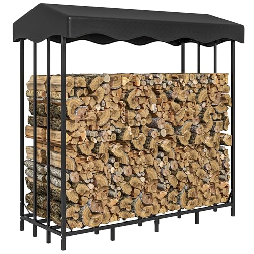 Outsunny Leñero de Exterior con Tapa, Leñero de Exterior de Metal Reforzado para Leña con Capacidad de 2000kg, 185x90x185 cm, Negro