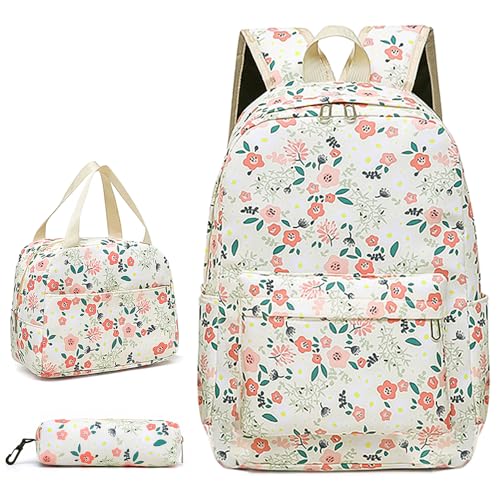 Conjunto de Mochila, Bolsa Escolar Feminina, Bolsa Escolar Feminina Com Estampa Para Estudantes - Conjunto de 3 Peças Com Bolso para Lancheira e Bolso para Caneta, Mochilas Escolares