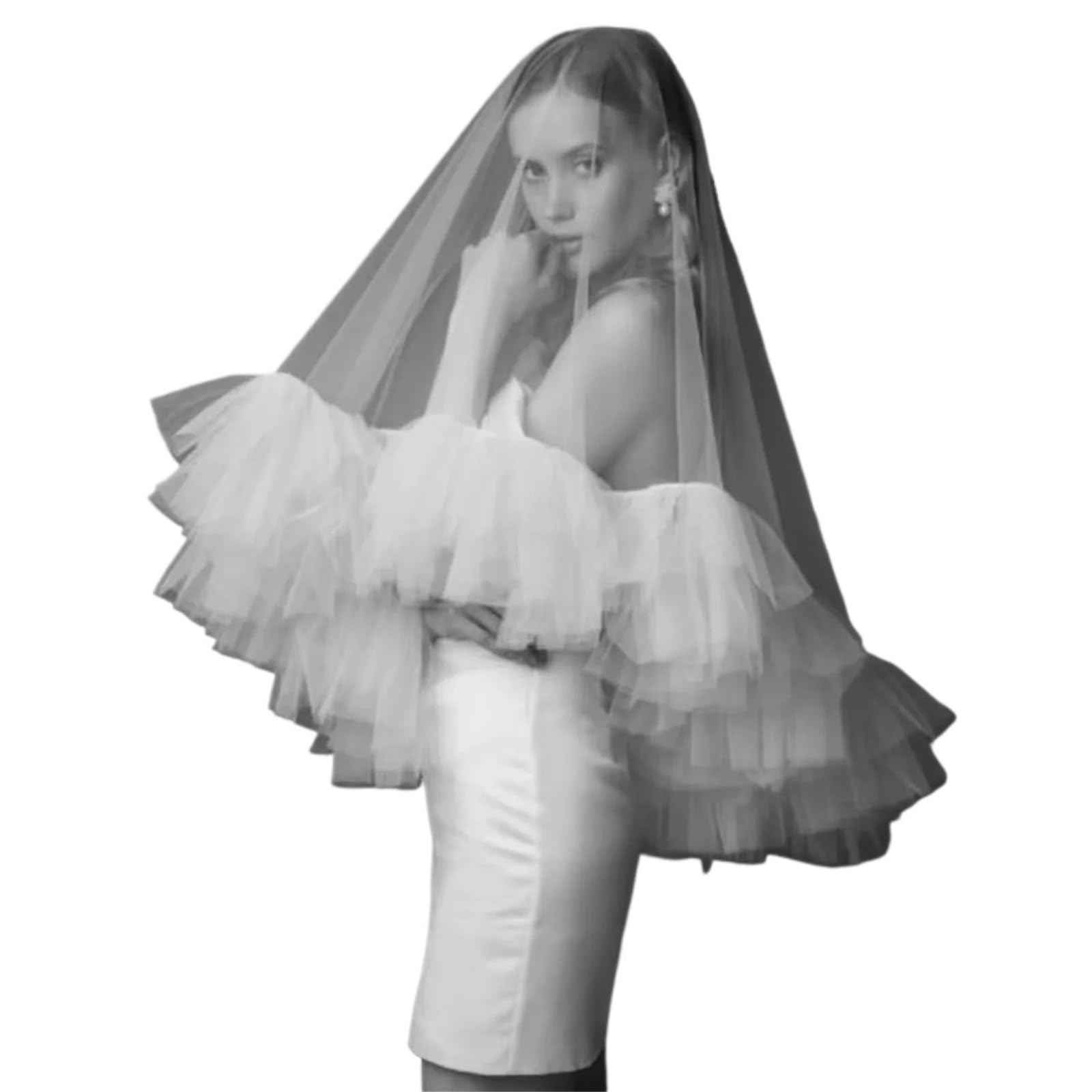 ZXGRfdefa gauze headscarf, Short Wedding Veil 2 Layers Bridal Veils Cover Elbow Length