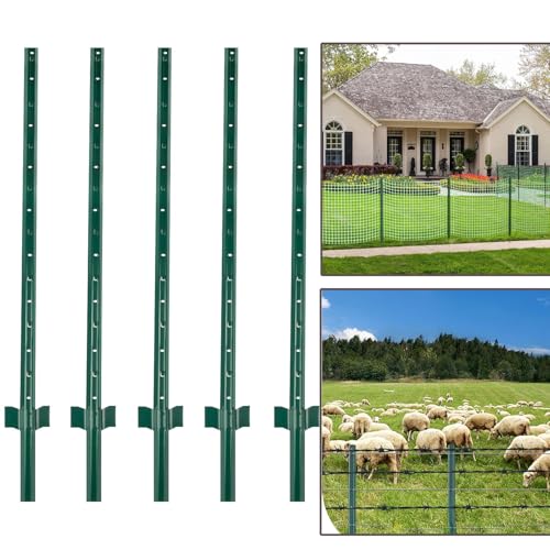iHYTOON 148 cm Zaun Pfosten 丨 Robuste und langlebige Metall Zaun Pfosten-Pack von 5, No-Dig Garten U Pfosten für Draht Fechten Stahl Zaun Pfosten für Hof, im Freien (5)