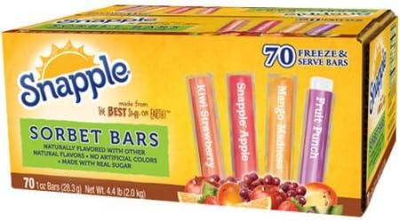 Snapple Assorted Sorbet Bars 70 Count 1 oz. ea.