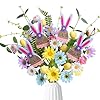 Easter Decor Wildflower 4pcs Artificial Easter Egg Picks with Rabbit Faux Silk Sprays Stems Daisy Bunch Fake Spring Floral Arrangements for Home Centerpiece Vase Windowsill Decor and Celebration