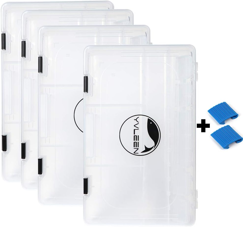 YVLEEN Fishing Tackle Boxes - 3600 3700 Tackle Box Plastic Storage Organizer Box with Removable Dividers - 2packs/4packs Tackle Trays - Included 2pcs of Extra Clip