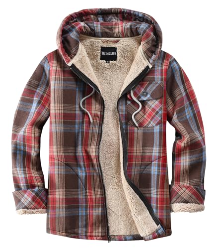 Elesuit Men’s Full Zip Fleece Flannel Jacket with Hood