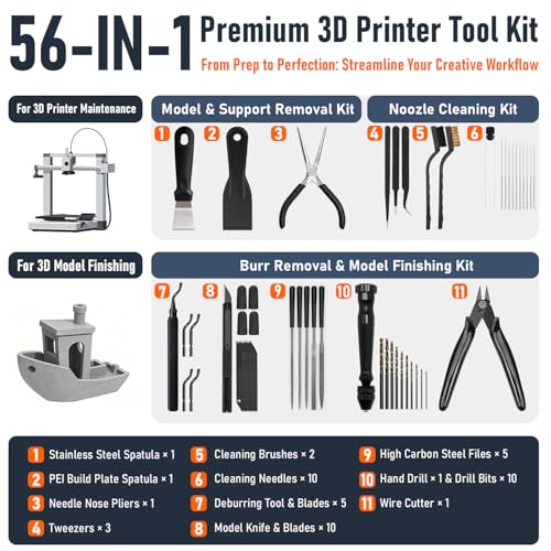 3D Printer Tools Kit, Quality 3D Printing Tool Kit for Model Finishing/Deburring/Drilling, 3D Printer Accessories for All FDM/SLA Printers Removing Support, Cutting Filament, Cleaning Nozzle - Image 3