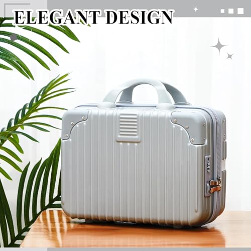 Image of Hard Shell Makeup Vanity Case for Women, Portable Travel Cosmetic Organizer Box with Handle & Zipper, Makeup Storage Case for Cosmetics, Jewelry & Toiletries, Silver Grey