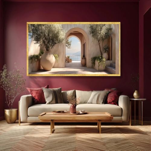 Tableau sur toile paysage marin moderne 70x140cm grande décoration murale olivier