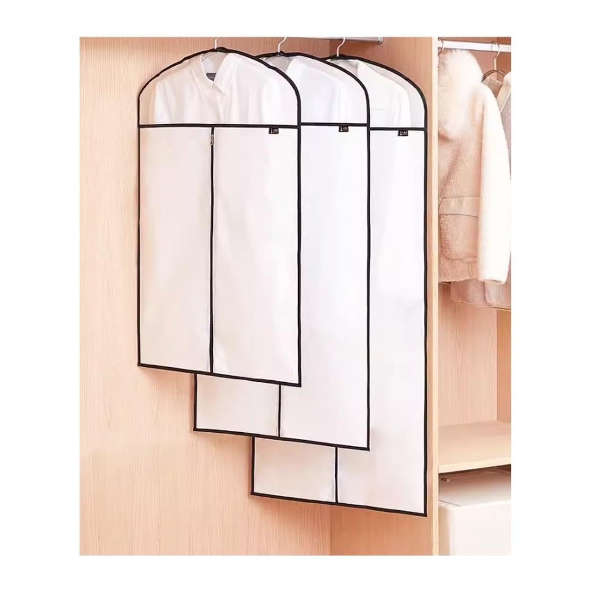 Cubre Ropa Armario Bolsa De Ropa Colgante para Vestidos, Fundas, Protector con Cremallera Medio Transparente, Bolsas para Traje, Chaqueta, Abrigo, Vestido, 5 Uds Funda | White,110*60cm