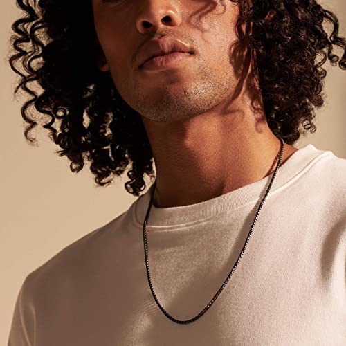 Men's Classic Chain Silver 2.7Mm Box Chain Necklace With Satin Matte Black Rhodium, Size 24 #TOP4