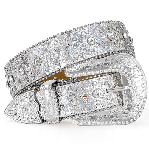 Image of Sparkly Rhinestone Diamond Sequin Studded Belt for Men & Women - Western Cowgirl Cowboy Style