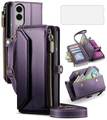 Coque Samsung S25 Edge en cuir premium avec protection écran en verre trempé