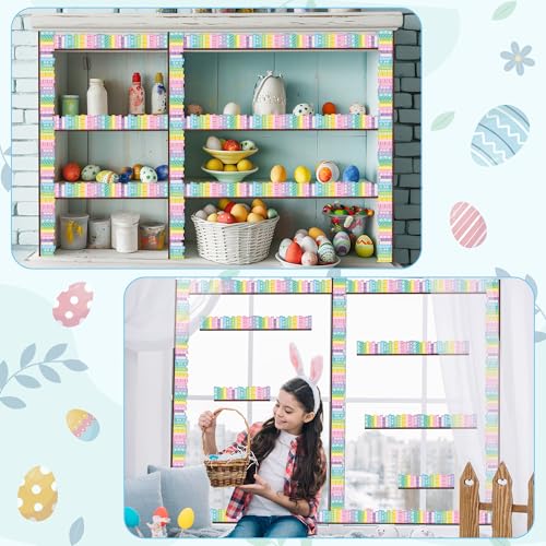 Image of BeYumi Pastel Bookshelf Border Trim - 65ft Back to School Colorful Pastel Books Rolled Border Trim Floral Bunny Bookshelf Bulletin Board Library Classroom Office Chalkboard Home Wall Party Decoration