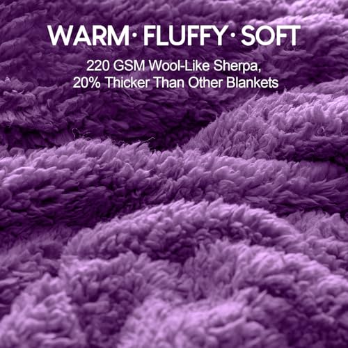 Image of Cottonblue Weighted Blanket 20lbs 60x80 inches for Queen Bed, Faux Fur Sherpa Weighted Blanket for Adults, Plush Cozy Bed Blanket with Glass Beads for Calm and Relax, Purple