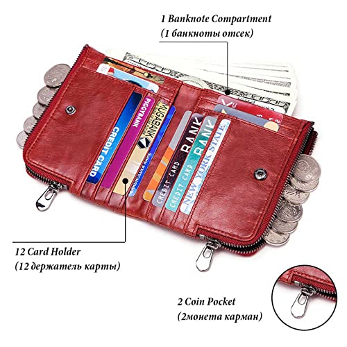 Mens Wallet Zipper Genuine Leather RFID Blocking Wallet Bifold Double Zipper Coin Pocket Slim Purse with 12 Card Holder (Black)3