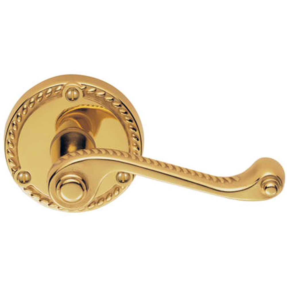 Loops Polished Brass Pair Georgian Scroll Handle On Round Rose - Rope Design Pattern - | Traditional Door Handle Lever On Screwless Rose - Internal Door Hardware - Screws, Fixings And Spindle Included