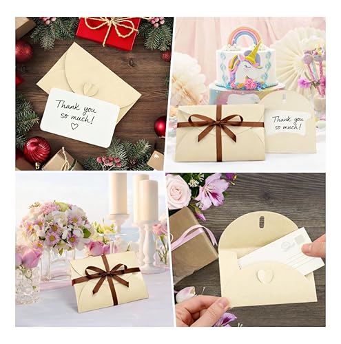 Image of TOWNBUS - Pack of 60 - Heart Clasp Envelope Set with Blank Cards - 6.25 x 4.25 Inch | Heavyweight Premium Kraft Invitation Envelopes for Weddings, Thank You Notes, Gift Cards (Beige, 15.8 x 10.7 cm)