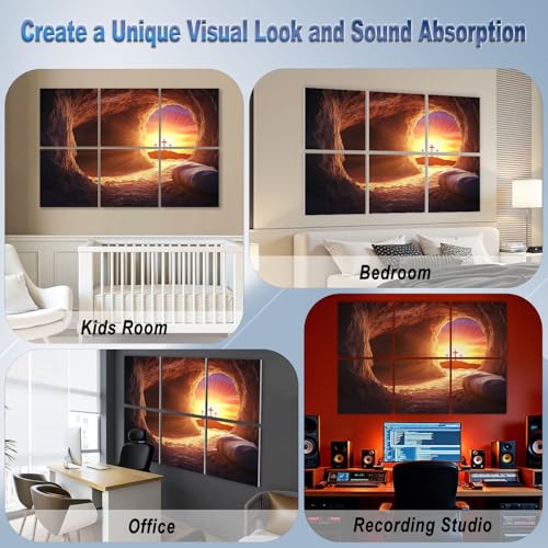 JCFANGALLERY 6 Pack Art Acoustic Panels Self Adhesive Empty Tomb Crucifixion Sunrise Decorative Soundproof Wall Panels Sound Absorbing Panel 48"x72" for Office Home Studio miniatura 7