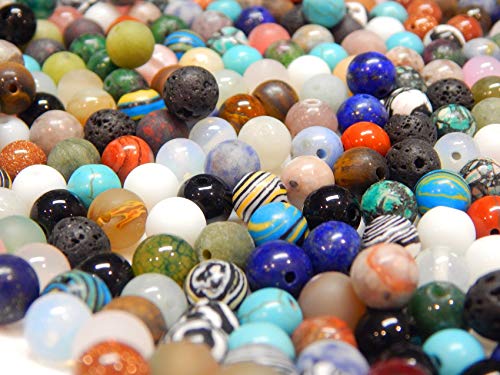 Gemstone Mix Beads Round Set Round Lava, Quartz, Aventurine, Amazonite, Amethyst, Jade, Moonstone, Jasper, Sodalite