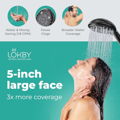 LOKBY 5 High Pressure Handheld Shower Head 6Setting High Flow Even with Low Water Pressure