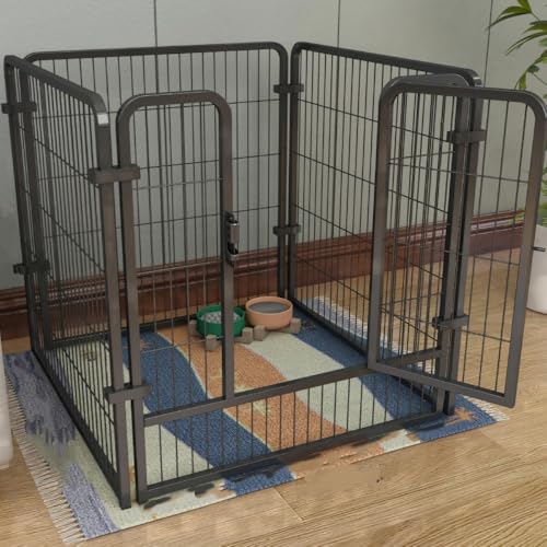 Vollebo 工具不要 ペットフェンス 犬用 サークル 室内外兼用 扉付き ロック機能 脱走防止 頑丈スチール製 高さ90cm 滑り止めキャップ付き 多枚数組み合わせ可能 小型犬・中型犬対応 (60X60X60cm,B)