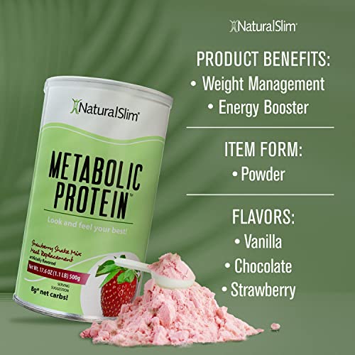 Naturalslim Metabolic Whey Protein Powder Strawberry – Low Carb, Meal Replacement Shake W/ Vitamins, Minerals & Amino Acid L-Glutamine | Great Taste And Very Filling Protein Shake, 10 Servings, 17.6Oz #TOP4