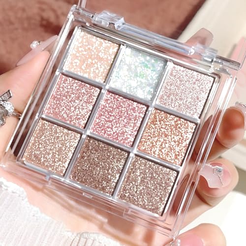 Glitter Eyeshadow Palette for Women - Shimmer Makeup Palette with Natural Waterproof Long-Lasting Highly Pigmented Shades - Compact Travel Size