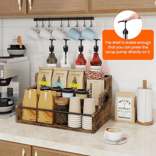 Image of Homode Liquor Bottle Display Shelf, 3 Step Coffee Syrup Rack Organizer, Countertop Liquor Wine Rack, Mini bar, Liquor Cabinet, Home Retro Bar Shelf Stand for Whiskey Alcohol Drink