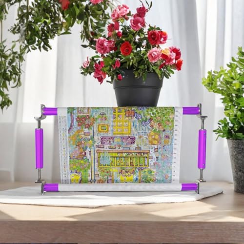 Image of Couple Embroidery Art Embroidery Clip Frame Cross Stitch 4 Slot Presser Heavy Duty Embroidery Bandage Embroidery Frame Needlepoint Frame Embroidery Scroll Frame Embroidery Frames (Purple)