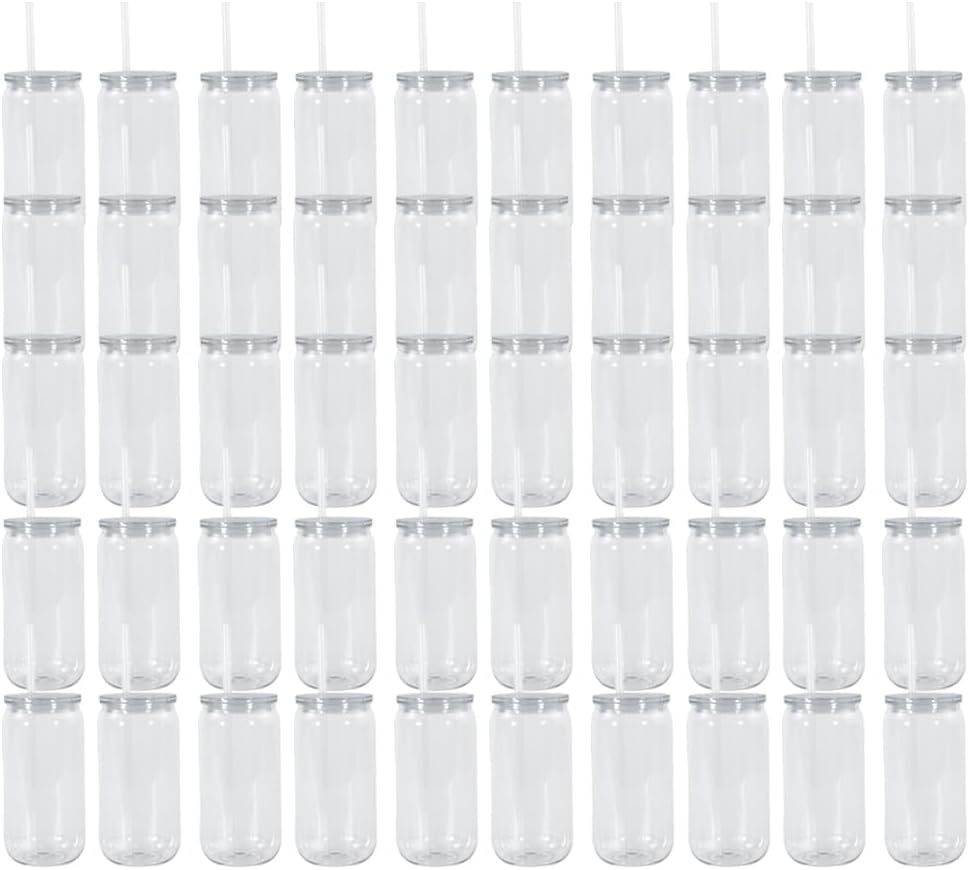 50 Pack 16 oz Acrylic Cups with Lids and Straws Acrylic Mason Jar Cups Plastic Iced Coffee Cups Drinking Jar Tumbler for Party Beer Soda Tea Juice