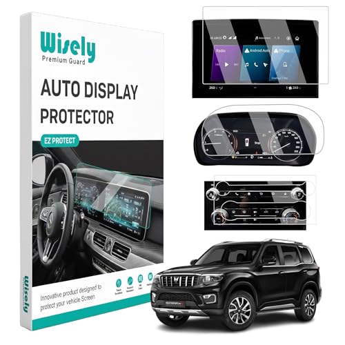 Image of Wisely 3Pcs - Screen Guard for MAHINDRA SCORPIO N (2022-26+) Car 8 Inch Infotainment Display System Protector + 10.25 inch MID + AC Panel - Stereo Accessories - Touch Responsive - HD Clear